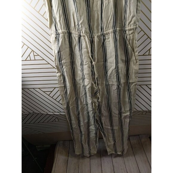 LOU & GREY Women's Linen Lyocell Striped Jumpsuit Tie Waist Sleeveless Size Med - Picture 4 of 10